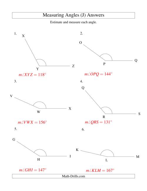 The Measuring Angles Between 90° and 175° (J) Math Worksheet Page 2