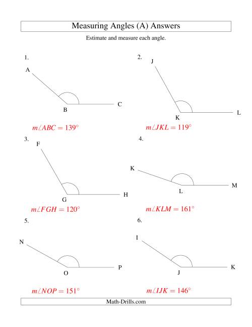 The Measuring Angles Between 90° and 175° (All) Math Worksheet Page 2