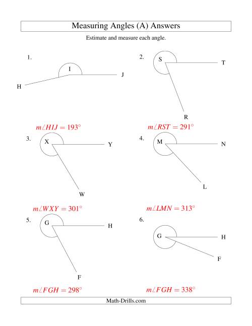 The Measuring Angles Between 185° and 355° (A) Math Worksheet Page 2