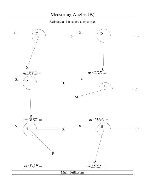 The Measuring Angles Between 185° and 355° (B) Math Worksheet