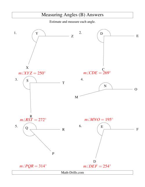 The Measuring Angles Between 185° and 355° (B) Math Worksheet Page 2