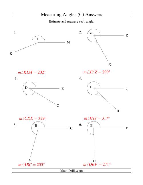 The Measuring Angles Between 185° and 355° (C) Math Worksheet Page 2