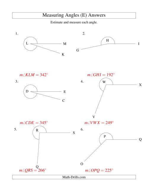 The Measuring Angles Between 185° and 355° (E) Math Worksheet Page 2