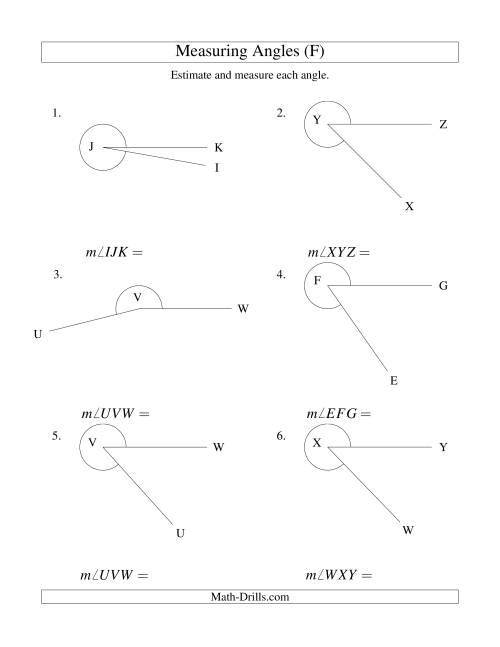 The Measuring Angles Between 185° and 355° (F) Math Worksheet