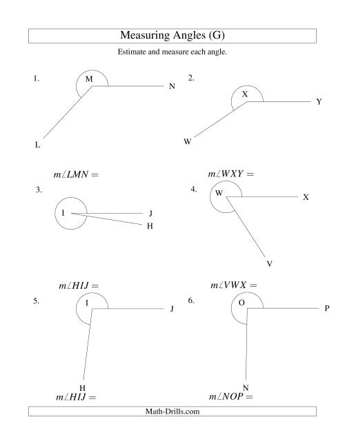 The Measuring Angles Between 185° and 355° (G) Math Worksheet