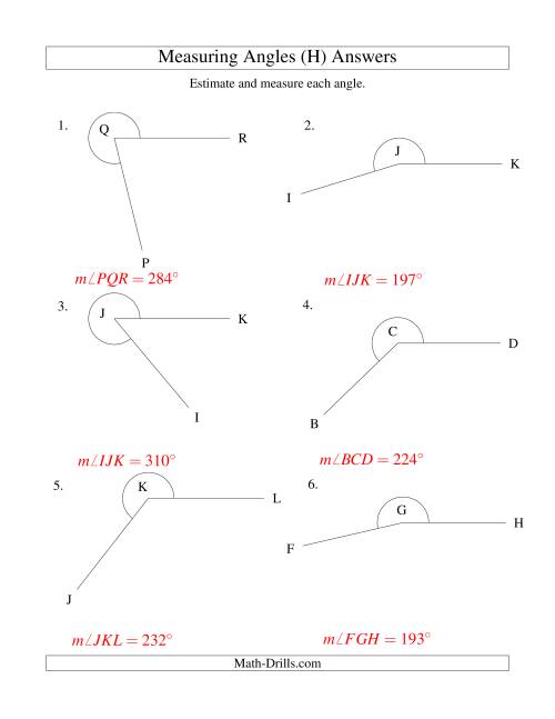 The Measuring Angles Between 185° and 355° (H) Math Worksheet Page 2