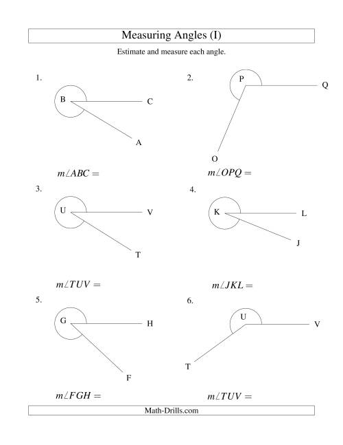 The Measuring Angles Between 185° and 355° (I) Math Worksheet