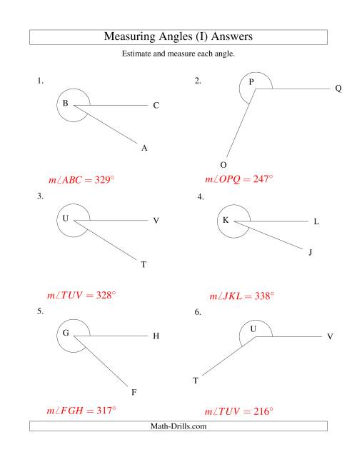 The Measuring Angles Between 185° and 355° (I) Math Worksheet Page 2