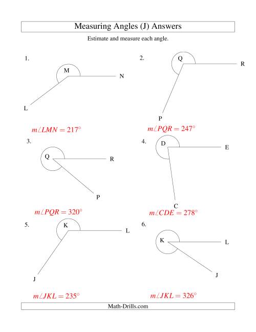 The Measuring Angles Between 185° and 355° (J) Math Worksheet Page 2