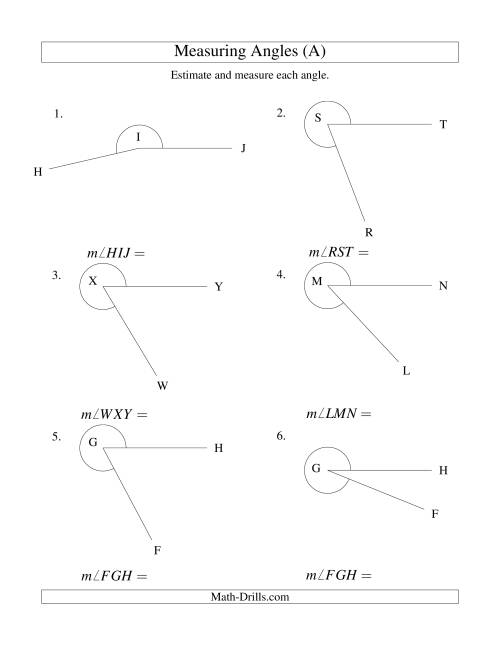 The Measuring Angles Between 185° and 355° (All) Math Worksheet