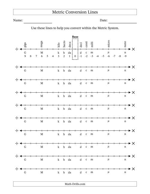 The Metric Conversion Lines (A) Math Worksheet