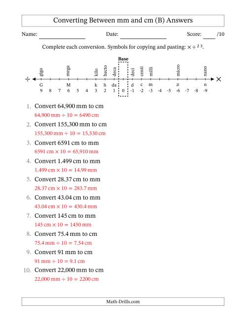 The Converting Between Millimeters and Centimeters (B) Math Worksheet Page 2
