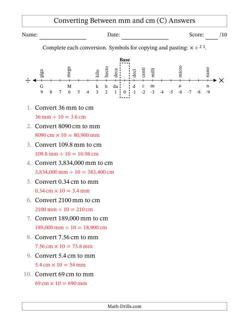 The Converting Between Millimeters and Centimeters (C) Math Worksheet Page 2
