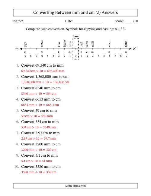 The Converting Between Millimeters and Centimeters (J) Math Worksheet Page 2
