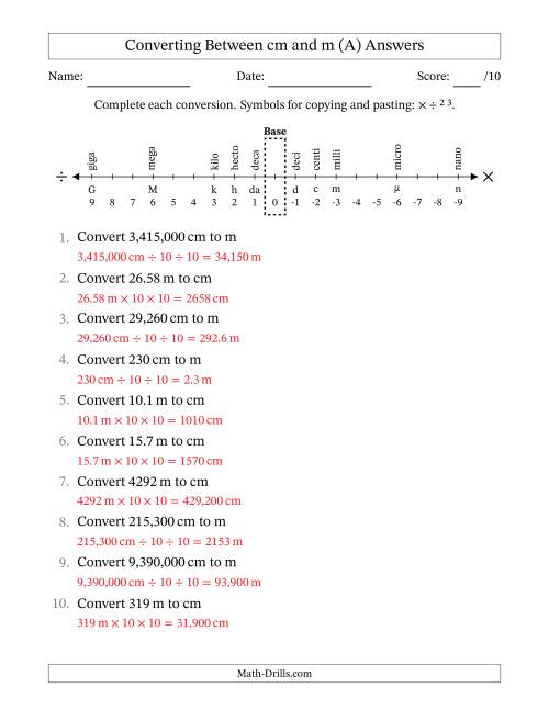 The Converting Between Centimeters and Meters (A) Math Worksheet Page 2