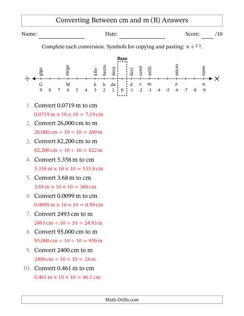 The Converting Between Centimeters and Meters (B) Math Worksheet Page 2