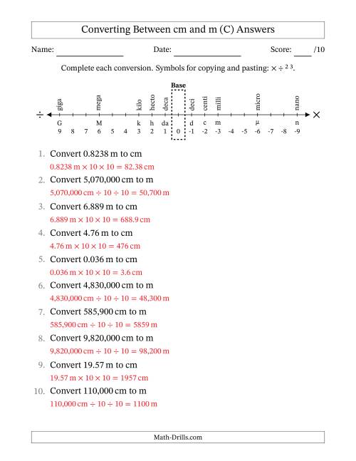 The Converting Between Centimeters and Meters (C) Math Worksheet Page 2