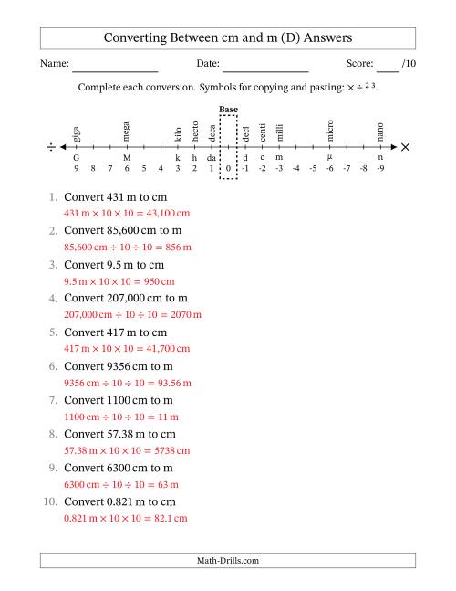 The Converting Between Centimeters and Meters (D) Math Worksheet Page 2