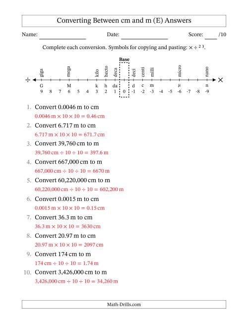 The Converting Between Centimeters and Meters (E) Math Worksheet Page 2