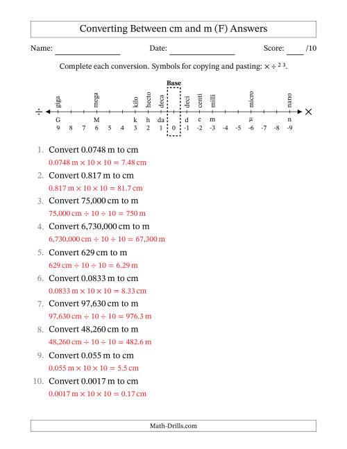 The Converting Between Centimeters and Meters (F) Math Worksheet Page 2