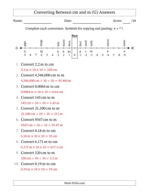 The Converting Between Centimeters and Meters (G) Math Worksheet Page 2