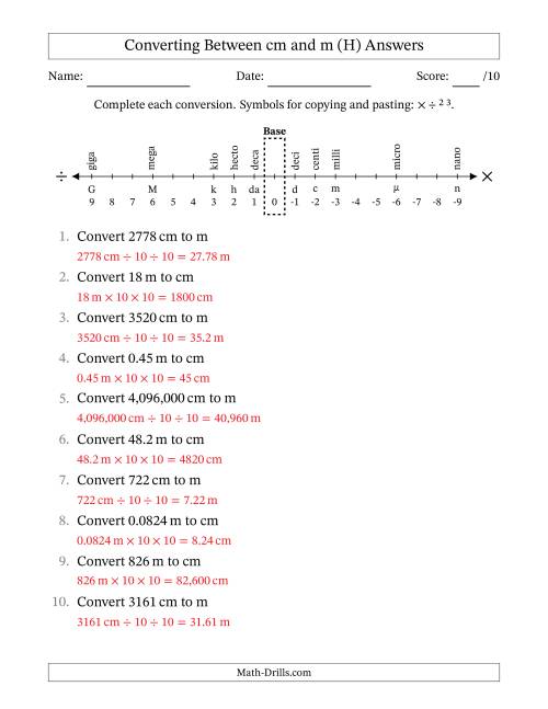 The Converting Between Centimeters and Meters (H) Math Worksheet Page 2