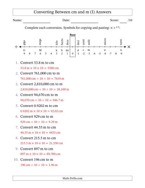 The Converting Between Centimeters and Meters (I) Math Worksheet Page 2