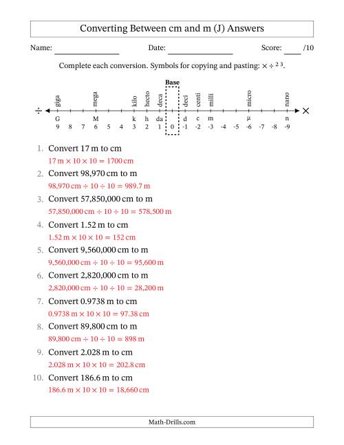The Converting Between Centimeters and Meters (J) Math Worksheet Page 2