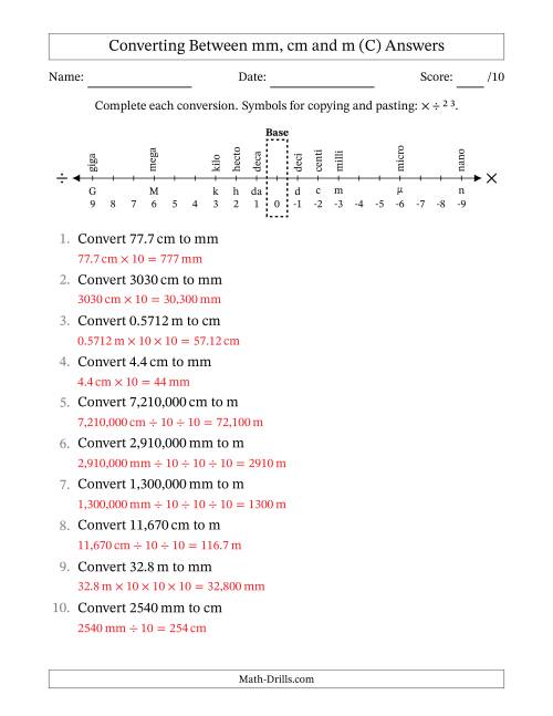 The Converting Between Millimeters, Centimeters and Meters (C) Math Worksheet Page 2