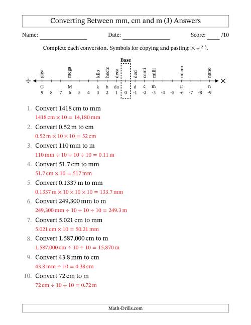 The Converting Between Millimeters, Centimeters and Meters (J) Math Worksheet Page 2