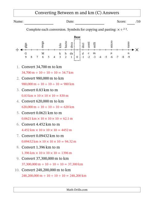 The Converting Between Meters and Kilometers (C) Math Worksheet Page 2