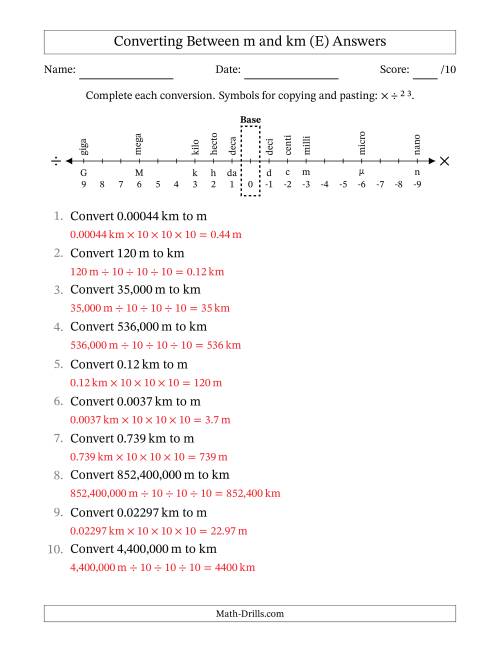 The Converting Between Meters and Kilometers (E) Math Worksheet Page 2