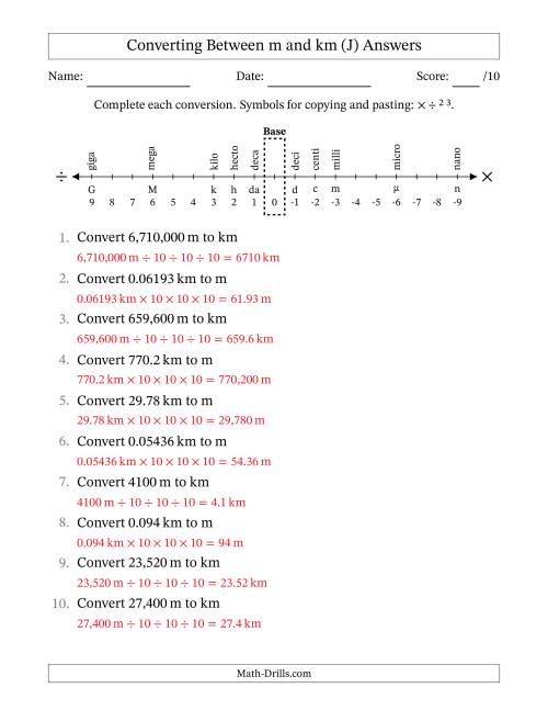 The Converting Between Meters and Kilometers (J) Math Worksheet Page 2