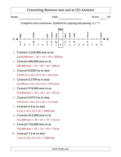 The Converting Between Millimeters and Meters (D) Math Worksheet Page 2