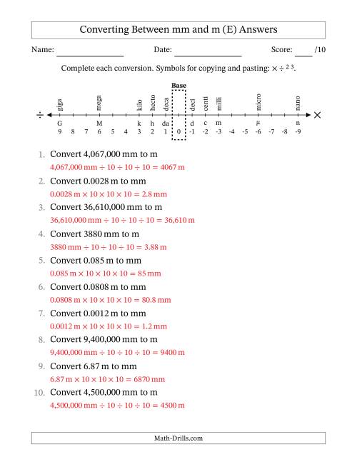The Converting Between Millimeters and Meters (E) Math Worksheet Page 2
