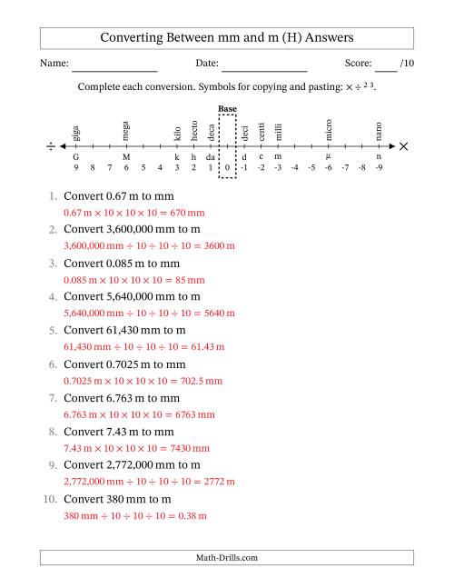 The Converting Between Millimeters and Meters (H) Math Worksheet Page 2