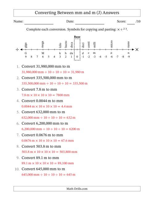 The Converting Between Millimeters and Meters (J) Math Worksheet Page 2