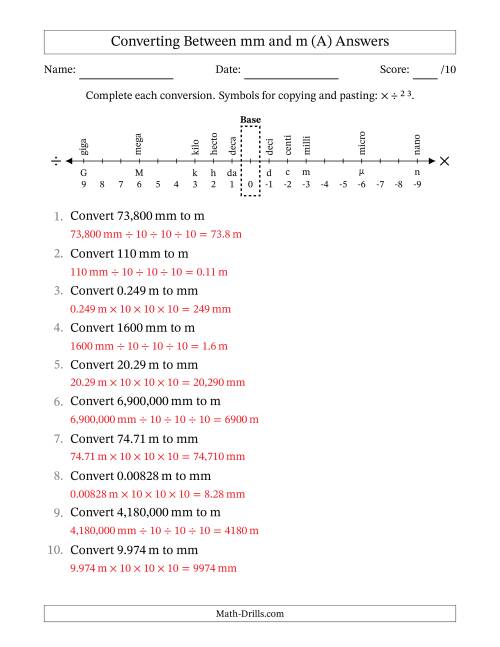 The Converting Between Millimeters and Meters (All) Math Worksheet Page 2