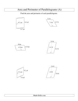 Area and Perimeter of Parallelograms (up to 1 decimal place; range 1-9)
