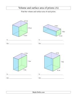 Volume and Surface Area of Rectangular Prisms with Decimal Numbers