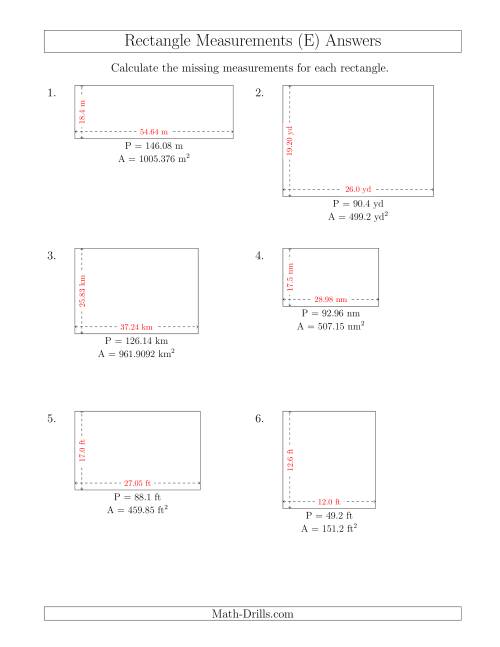 The Calculating the Side Measurements of Rectangles from Area and Perimeter (Decimal Numbers) (E) Math Worksheet Page 2