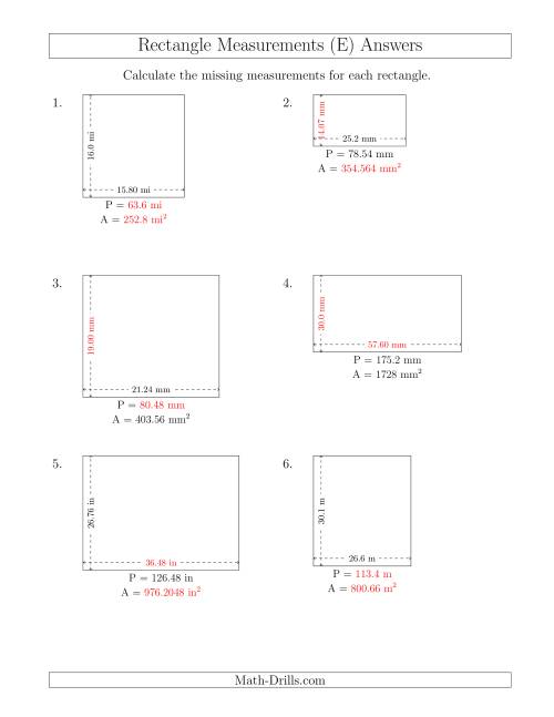 The Calculating Various Rectangle Measurements (Decimal Numbers) (E) Math Worksheet Page 2