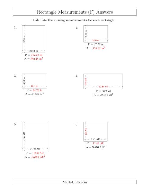 The Calculating Various Rectangle Measurements (Decimal Numbers) (F) Math Worksheet Page 2