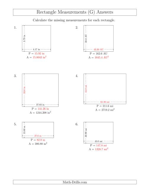 The Calculating Various Rectangle Measurements (Decimal Numbers) (G) Math Worksheet Page 2