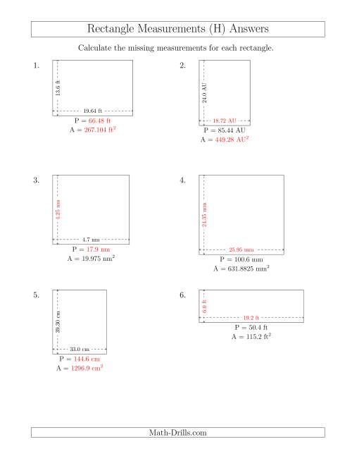 The Calculating Various Rectangle Measurements (Decimal Numbers) (H) Math Worksheet Page 2