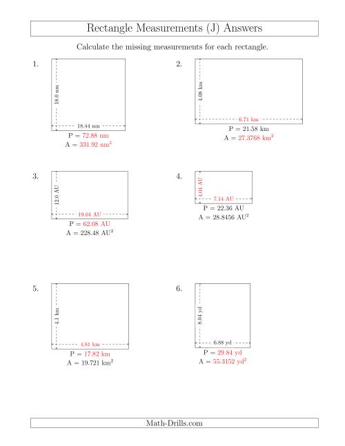 The Calculating Various Rectangle Measurements (Decimal Numbers) (J) Math Worksheet Page 2