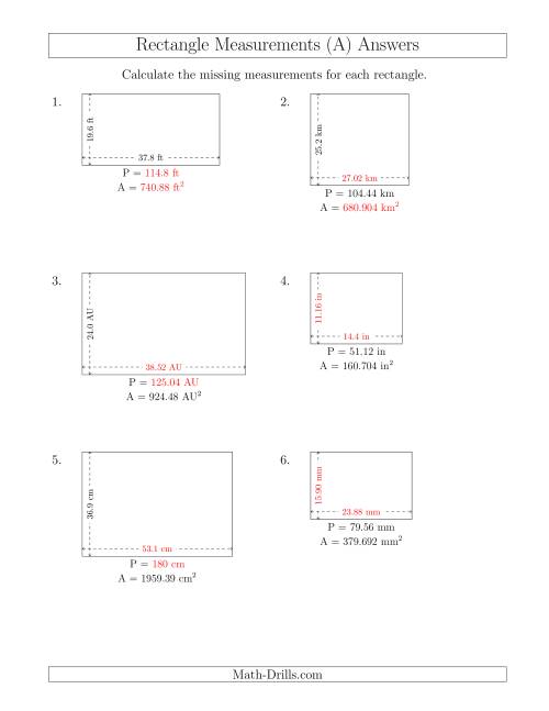 The Calculating Various Rectangle Measurements (Decimal Numbers) (All) Math Worksheet Page 2