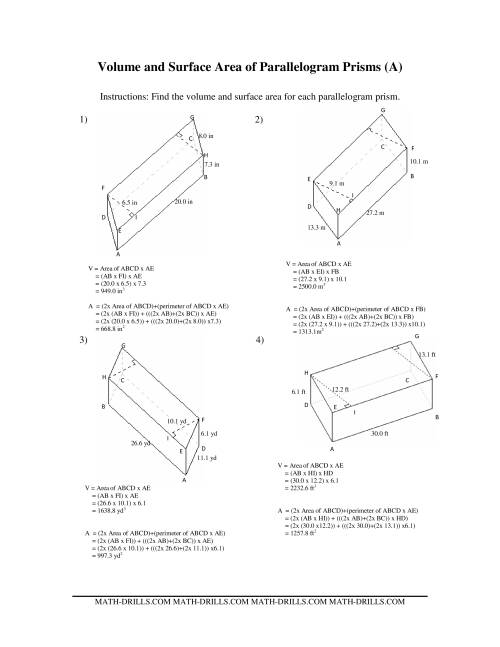 The Volume and Surface Area of Mixed Right Prisms (All) Math Worksheet Page 2