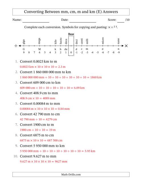 The Converting Between Millimetres, Centimetres, Metres and Kilometres (SI Number Format) (E) Math Worksheet Page 2