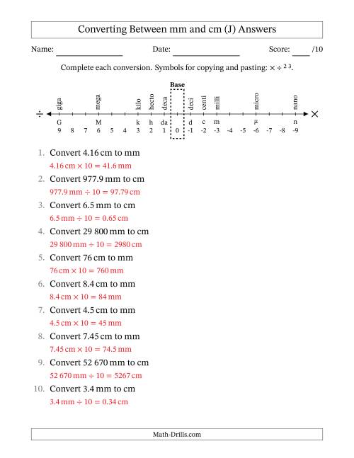 The Converting Between Centimetres and Millimetres (SI Number Format) (J) Math Worksheet Page 2